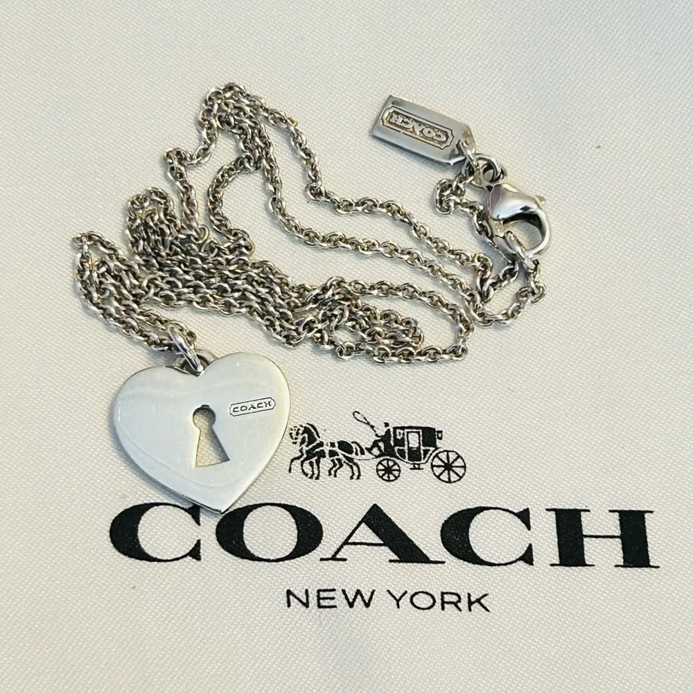 NWOT RARE Coach 925 Sterling Silver Heart Charm Necklace - Picture 3 of 12